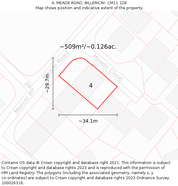 4, MEADE ROAD, BILLERICAY, CM11 1DE: Plot and title map
