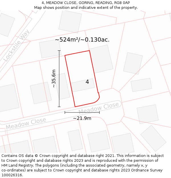 4, MEADOW CLOSE, GORING, READING, RG8 0AP: Plot and title map