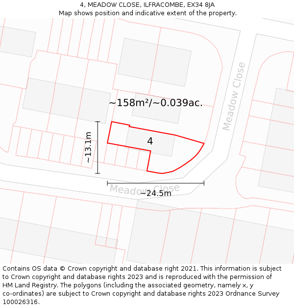 4, MEADOW CLOSE, ILFRACOMBE, EX34 8JA: Plot and title map