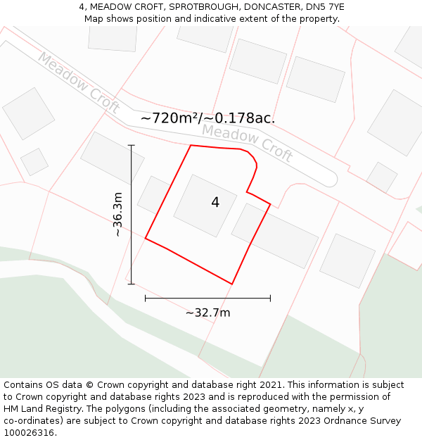 4, MEADOW CROFT, SPROTBROUGH, DONCASTER, DN5 7YE: Plot and title map