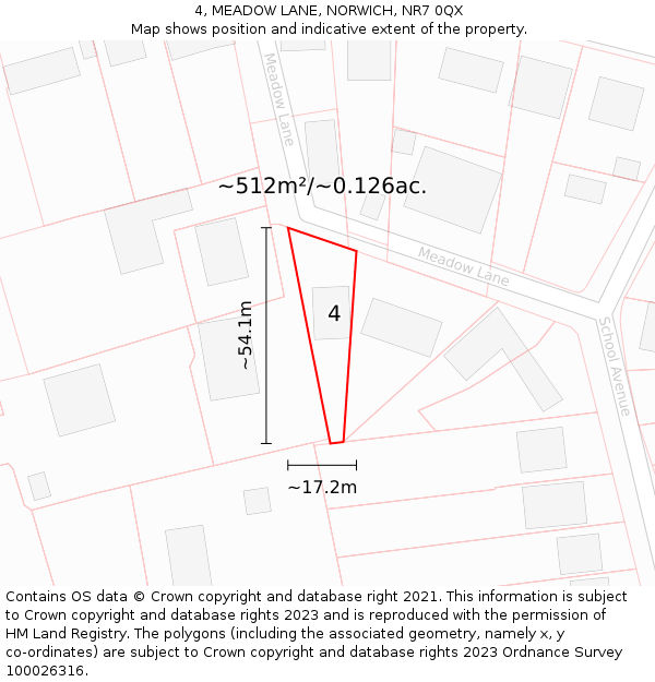 4, MEADOW LANE, NORWICH, NR7 0QX: Plot and title map