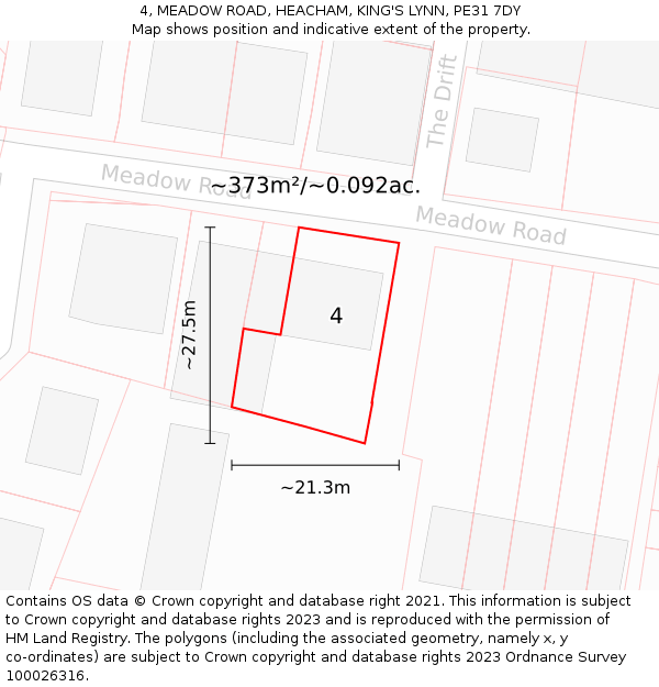 4, MEADOW ROAD, HEACHAM, KING'S LYNN, PE31 7DY: Plot and title map