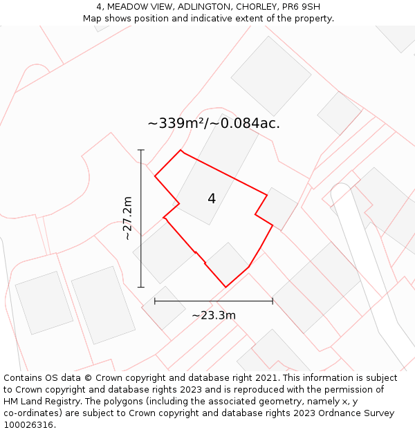 4, MEADOW VIEW, ADLINGTON, CHORLEY, PR6 9SH: Plot and title map