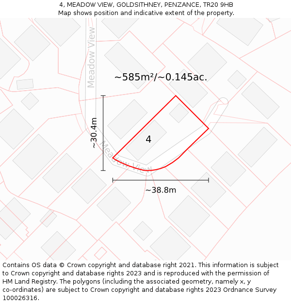 4, MEADOW VIEW, GOLDSITHNEY, PENZANCE, TR20 9HB: Plot and title map