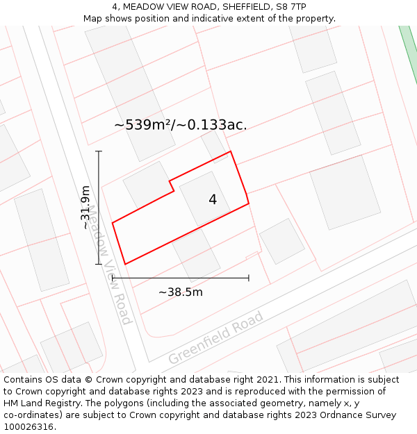 4, MEADOW VIEW ROAD, SHEFFIELD, S8 7TP: Plot and title map