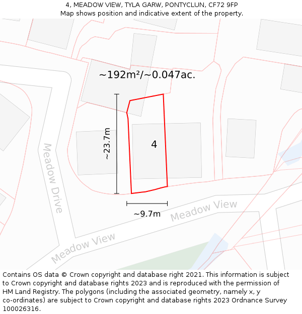 4, MEADOW VIEW, TYLA GARW, PONTYCLUN, CF72 9FP: Plot and title map
