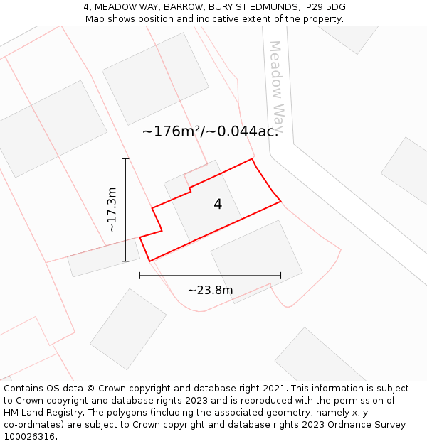4, MEADOW WAY, BARROW, BURY ST EDMUNDS, IP29 5DG: Plot and title map