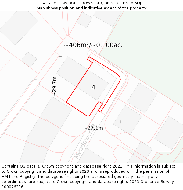 4, MEADOWCROFT, DOWNEND, BRISTOL, BS16 6DJ: Plot and title map