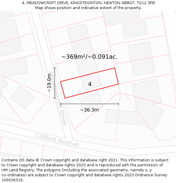 4, MEADOWCROFT DRIVE, KINGSTEIGNTON, NEWTON ABBOT, TQ12 3PB: Plot and title map