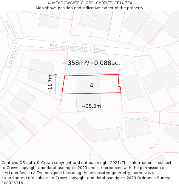 4, MEADOWGATE CLOSE, CARDIFF, CF14 7EX: Plot and title map