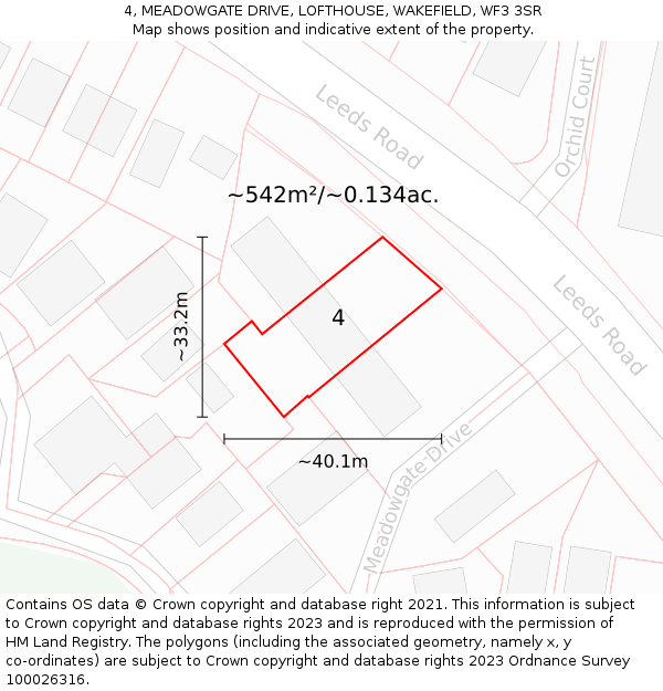 4, MEADOWGATE DRIVE, LOFTHOUSE, WAKEFIELD, WF3 3SR: Plot and title map