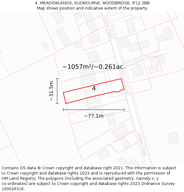 4, MEADOWLANDS, SUDBOURNE, WOODBRIDGE, IP12 2BB: Plot and title map