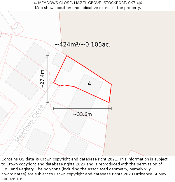 4, MEADOWS CLOSE, HAZEL GROVE, STOCKPORT, SK7 4JX: Plot and title map