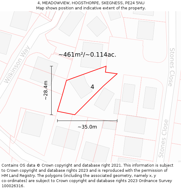 4, MEADOWVIEW, HOGSTHORPE, SKEGNESS, PE24 5NU: Plot and title map