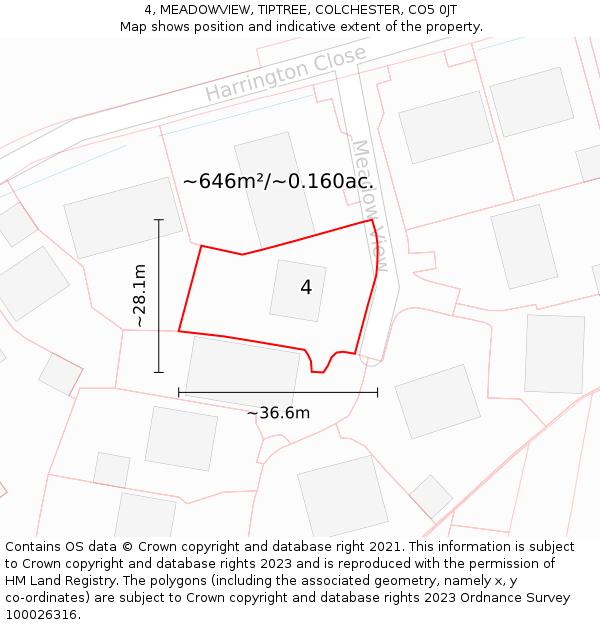 4, MEADOWVIEW, TIPTREE, COLCHESTER, CO5 0JT: Plot and title map