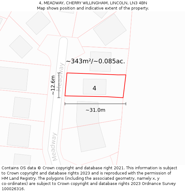 4, MEADWAY, CHERRY WILLINGHAM, LINCOLN, LN3 4BN: Plot and title map