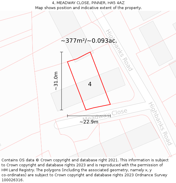 4, MEADWAY CLOSE, PINNER, HA5 4AZ: Plot and title map