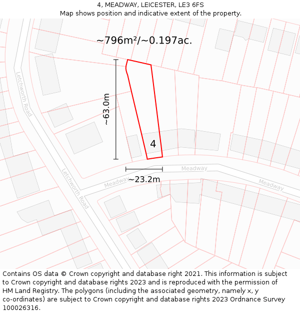 4, MEADWAY, LEICESTER, LE3 6FS: Plot and title map