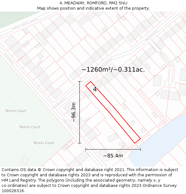 4, MEADWAY, ROMFORD, RM2 5NU: Plot and title map