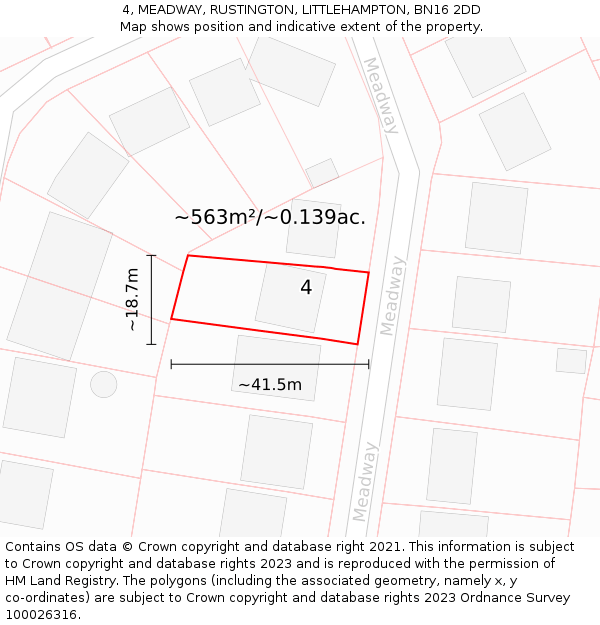 4, MEADWAY, RUSTINGTON, LITTLEHAMPTON, BN16 2DD: Plot and title map
