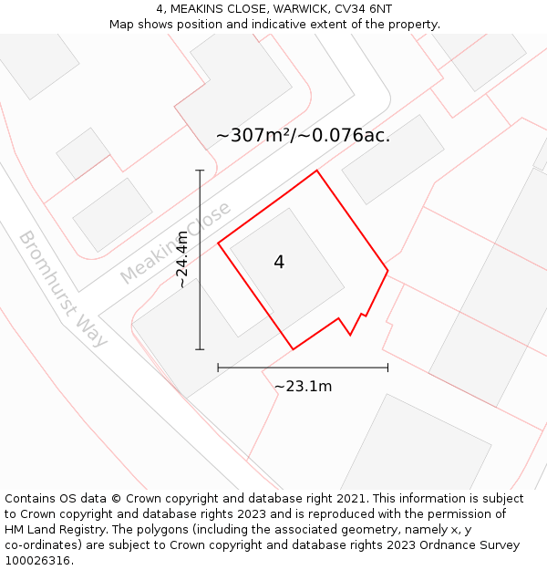 4, MEAKINS CLOSE, WARWICK, CV34 6NT: Plot and title map