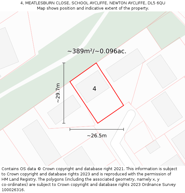 4, MEATLESBURN CLOSE, SCHOOL AYCLIFFE, NEWTON AYCLIFFE, DL5 6QU: Plot and title map