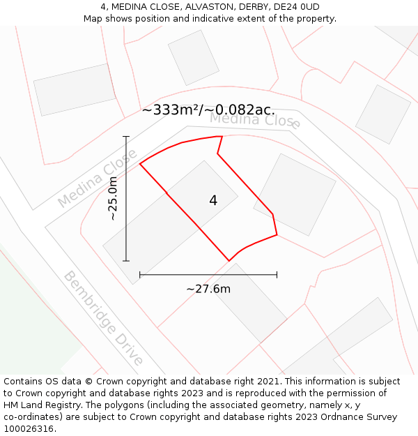 4, MEDINA CLOSE, ALVASTON, DERBY, DE24 0UD: Plot and title map