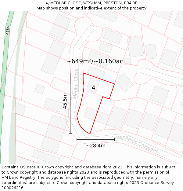 4, MEDLAR CLOSE, WESHAM, PRESTON, PR4 3EJ: Plot and title map