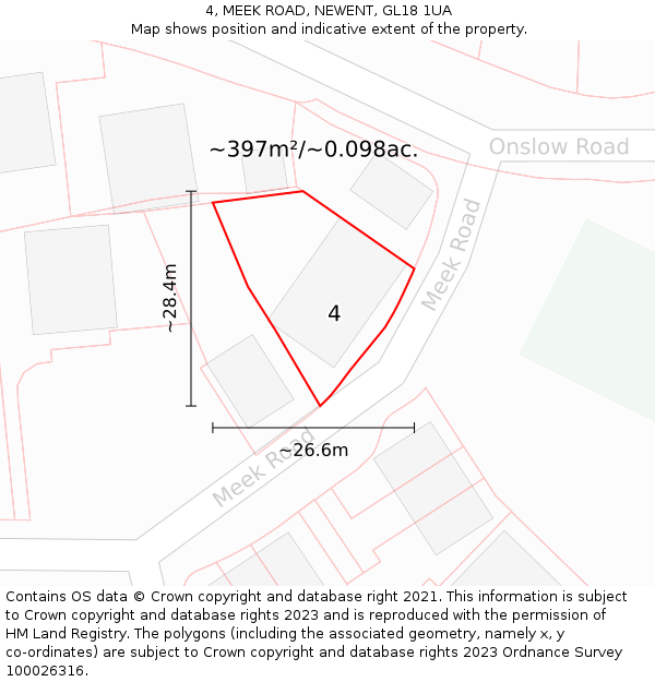 4, MEEK ROAD, NEWENT, GL18 1UA: Plot and title map