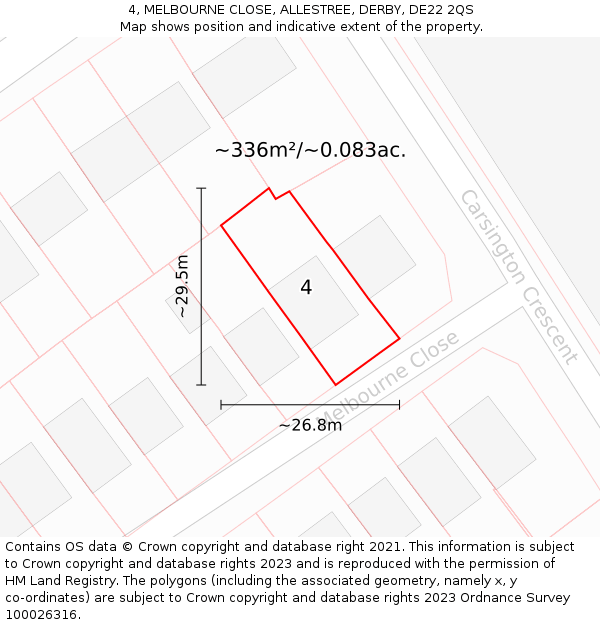 4, MELBOURNE CLOSE, ALLESTREE, DERBY, DE22 2QS: Plot and title map