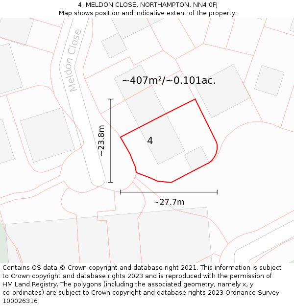 4, MELDON CLOSE, NORTHAMPTON, NN4 0FJ: Plot and title map
