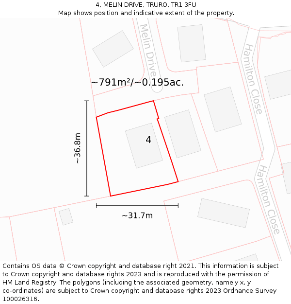 4, MELIN DRIVE, TRURO, TR1 3FU: Plot and title map