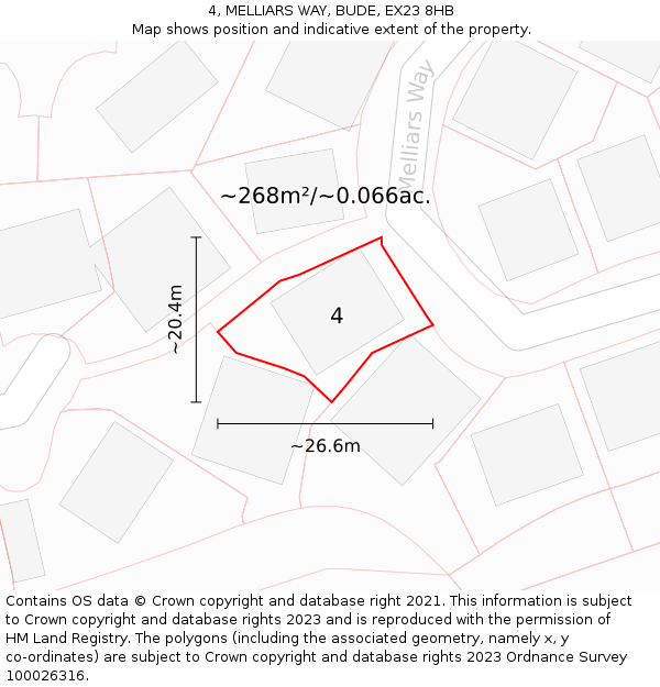 4, MELLIARS WAY, BUDE, EX23 8HB: Plot and title map