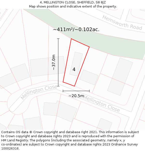 4, MELLINGTON CLOSE, SHEFFIELD, S8 8JZ: Plot and title map