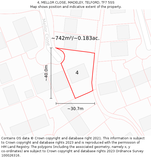 4, MELLOR CLOSE, MADELEY, TELFORD, TF7 5SS: Plot and title map