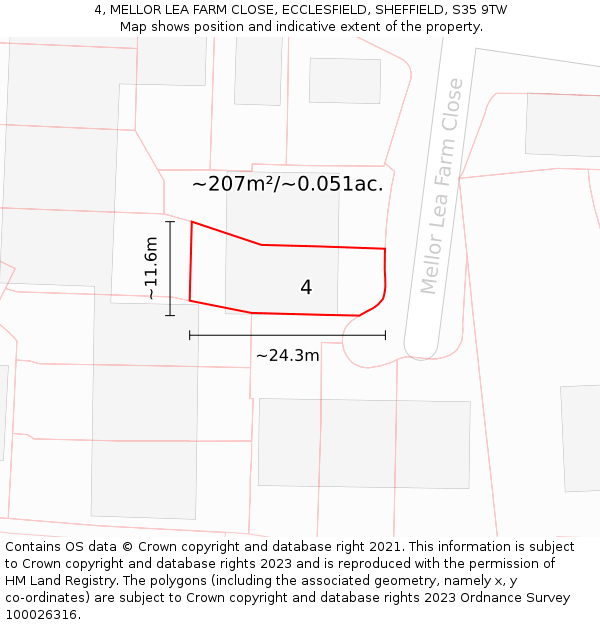 4, MELLOR LEA FARM CLOSE, ECCLESFIELD, SHEFFIELD, S35 9TW: Plot and title map