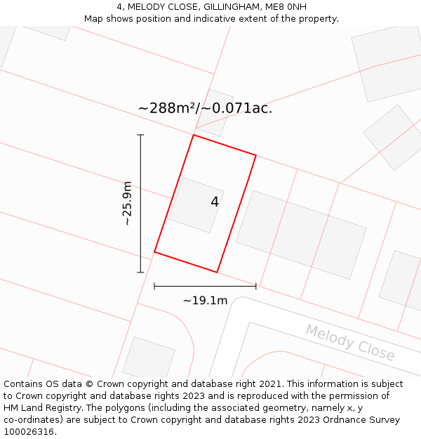 4, MELODY CLOSE, GILLINGHAM, ME8 0NH: Plot and title map