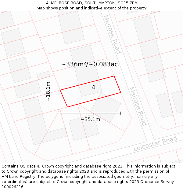 4, MELROSE ROAD, SOUTHAMPTON, SO15 7PA: Plot and title map