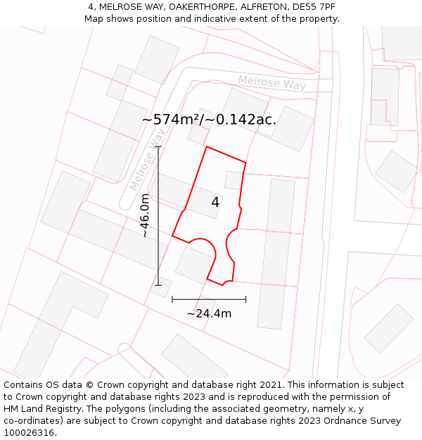 4, MELROSE WAY, OAKERTHORPE, ALFRETON, DE55 7PF: Plot and title map