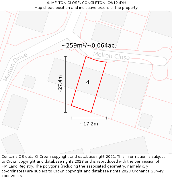 4, MELTON CLOSE, CONGLETON, CW12 4YH: Plot and title map