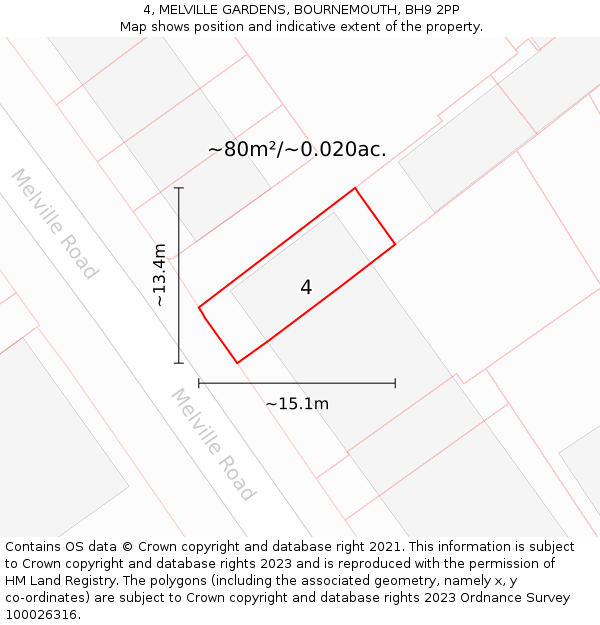 4, MELVILLE GARDENS, BOURNEMOUTH, BH9 2PP: Plot and title map