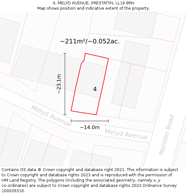 4, MELYD AVENUE, PRESTATYN, LL19 8RN: Plot and title map