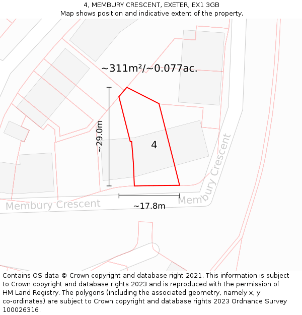 4, MEMBURY CRESCENT, EXETER, EX1 3GB: Plot and title map