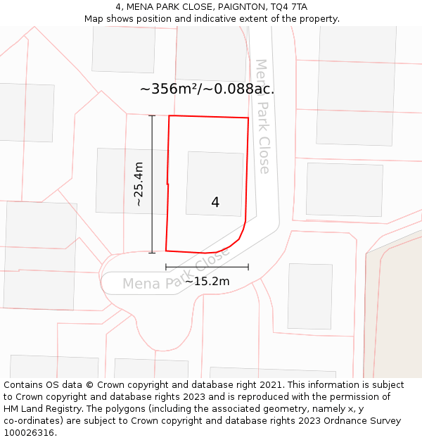 4, MENA PARK CLOSE, PAIGNTON, TQ4 7TA: Plot and title map