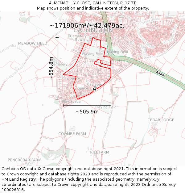 4, MENABILLY CLOSE, CALLINGTON, PL17 7TJ: Plot and title map
