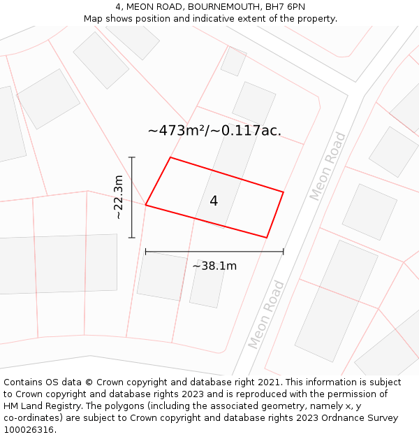 4, MEON ROAD, BOURNEMOUTH, BH7 6PN: Plot and title map