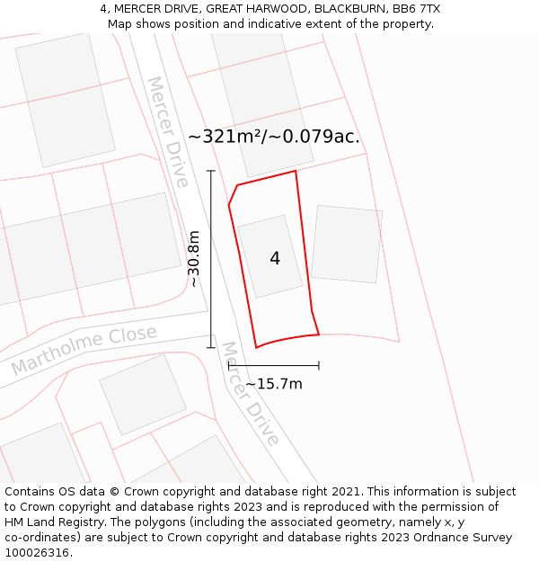 4, MERCER DRIVE, GREAT HARWOOD, BLACKBURN, BB6 7TX: Plot and title map