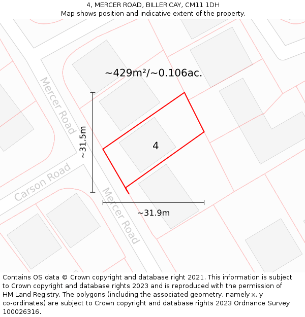 4, MERCER ROAD, BILLERICAY, CM11 1DH: Plot and title map