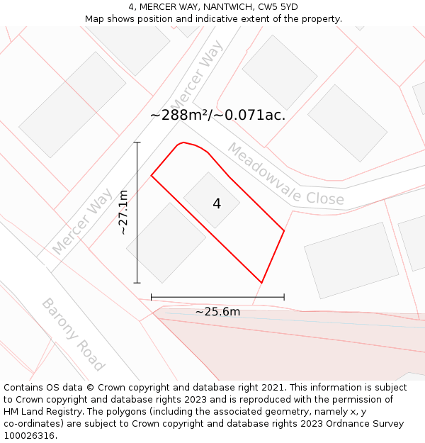4, MERCER WAY, NANTWICH, CW5 5YD: Plot and title map