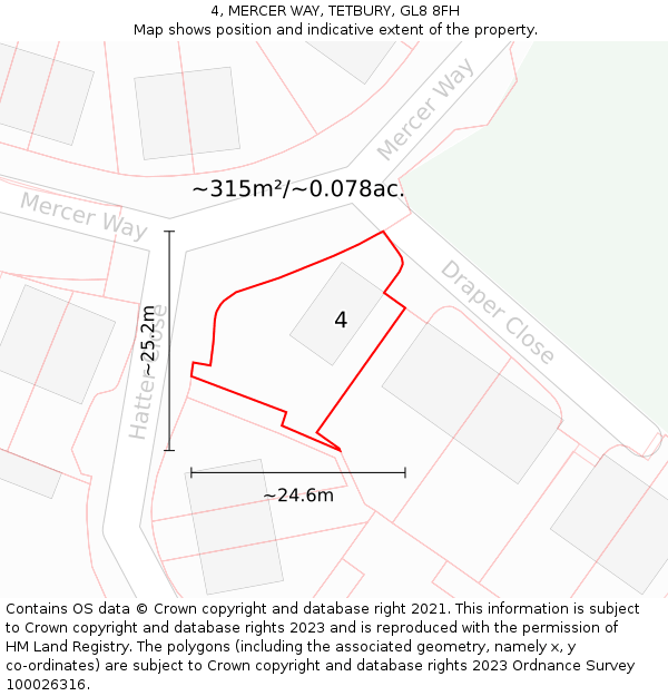 4, MERCER WAY, TETBURY, GL8 8FH: Plot and title map